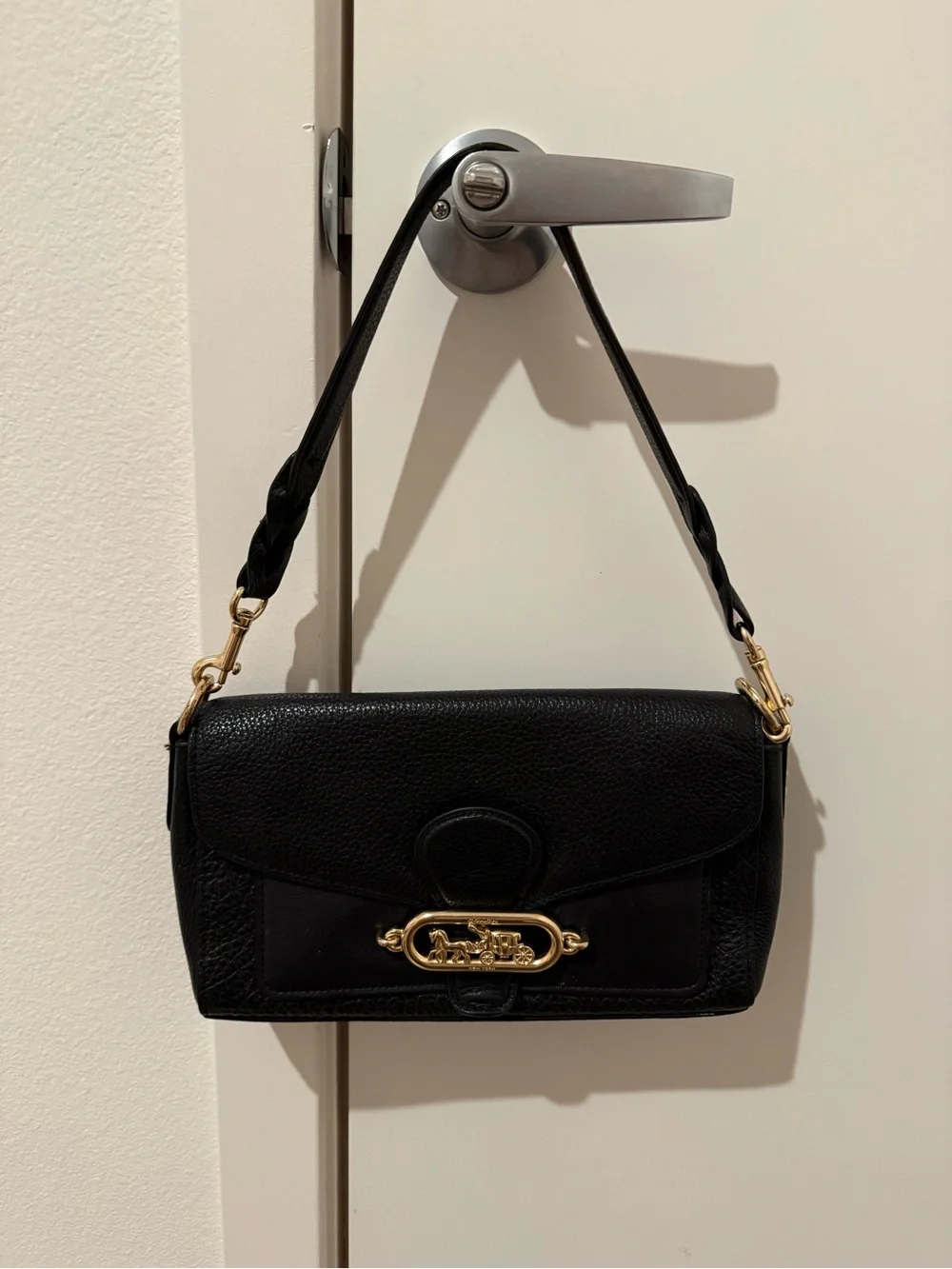 Coach Black Leather Shoulder Bag with Gold Hardware